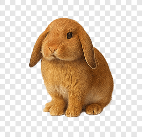 Brown cute bunny with lop ears sitting – transparent background PNG