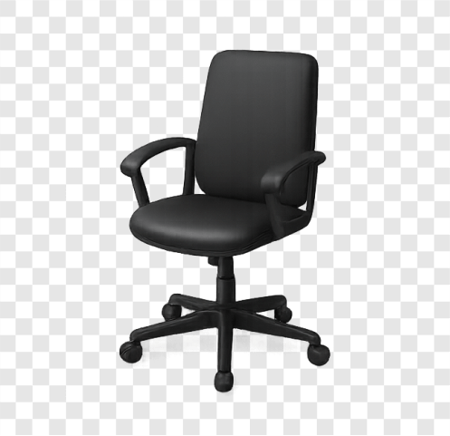 Black ergonomic office chair PNG with wheels and armrests