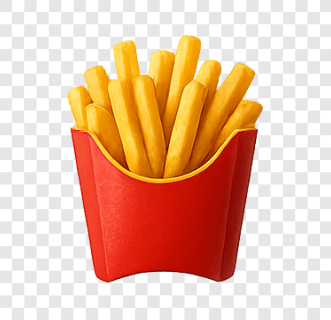 French fries PNG in red packaging with transparent background