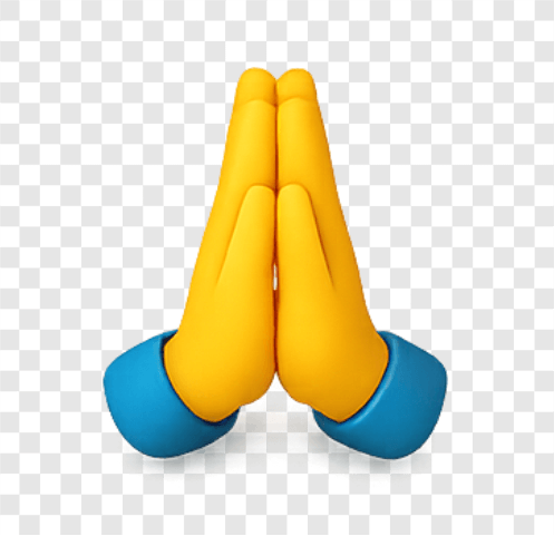 Two hands joined in prayer emoji, yellow hands, PNG with transparent background.