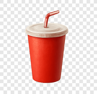 Red soft drink cup with straw PNG for fast food combo images