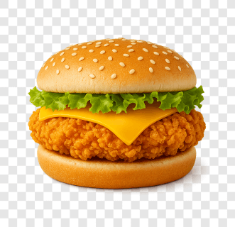 Cheese Chicken Burger PNG Transparent High-Quality Image