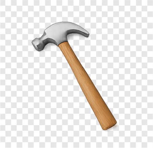 Steel hammer PNG with wooden handle for construction and repair