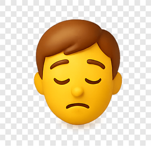 Sad boy emoji face with downward eyes and frown in transparent PNG format